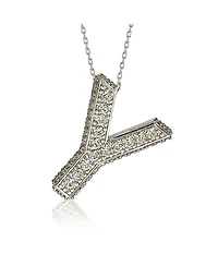 Suzy Levian Sterling Silver Sapphire 3-d Letter "Y" Initial Pendant