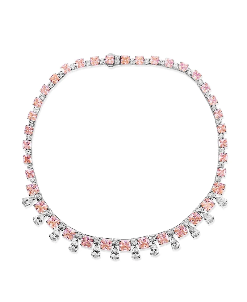 Suzy Levian New York Gala Collection Firework Cushion and Pear Cut Cubic Zirconia Tennis Necklace