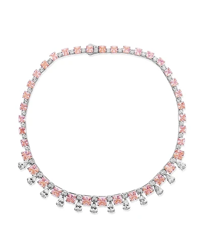 Suzy Levian New York Gala Collection Firework Cushion and Pear Cut Cubic Zirconia Tennis Necklace