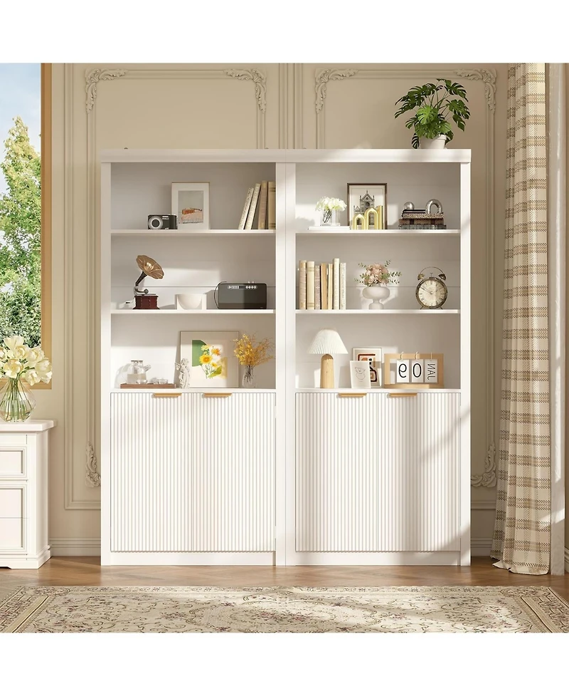 gaomon Tall 5-Shelf Wooden Bookcase with Doors, 31.5" Wide Farmhouse Book Shelf, Adjustable Top Shelf