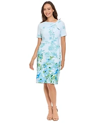 London Times Petite Printed Tie Neck Sheath Dress