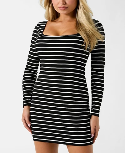 Guess Women's Long-Sleeve Chrystle Square Neck Bodycon Short Dress