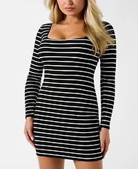 Guess Women's Long-Sleeve Chrystle Square Neck Bodycon Short Dress