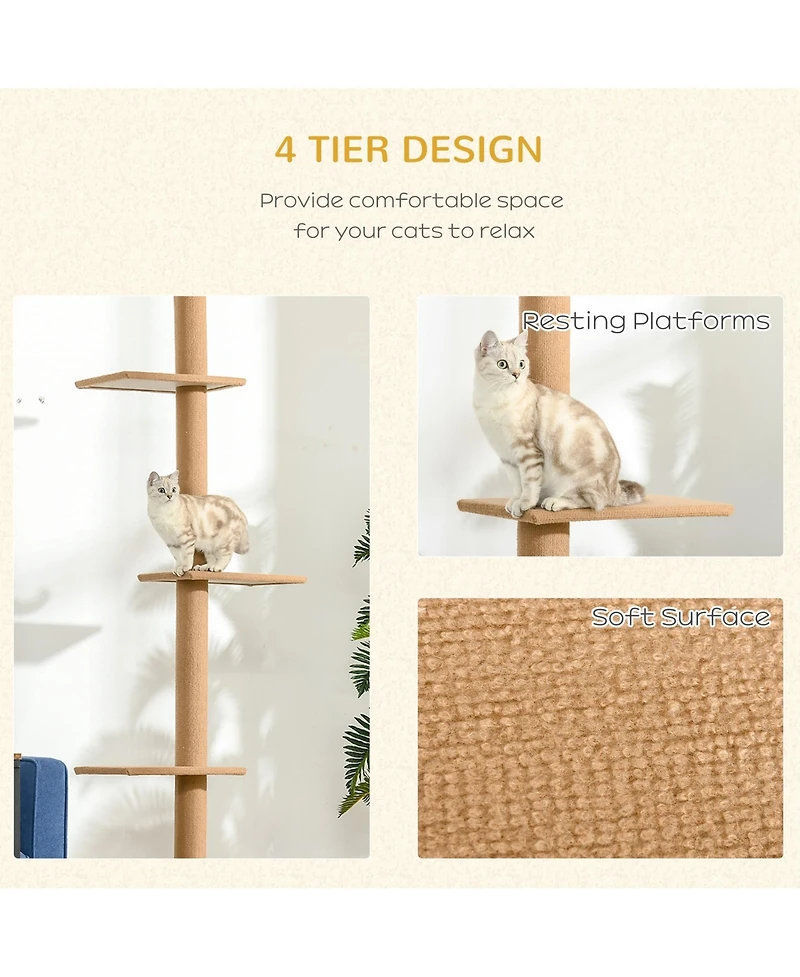 Zeus & Ruta Brown Floor-to-Ceiling Cat Tree with Sisal Scratching Posts