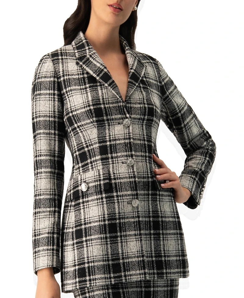 Ivonne Women's Checkered Three Button Blazer