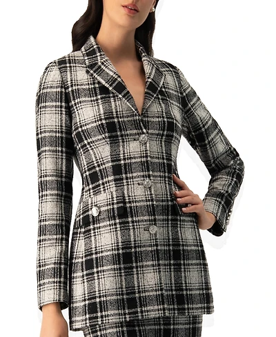 Ivonne Women's Checkered Three Button Blazer