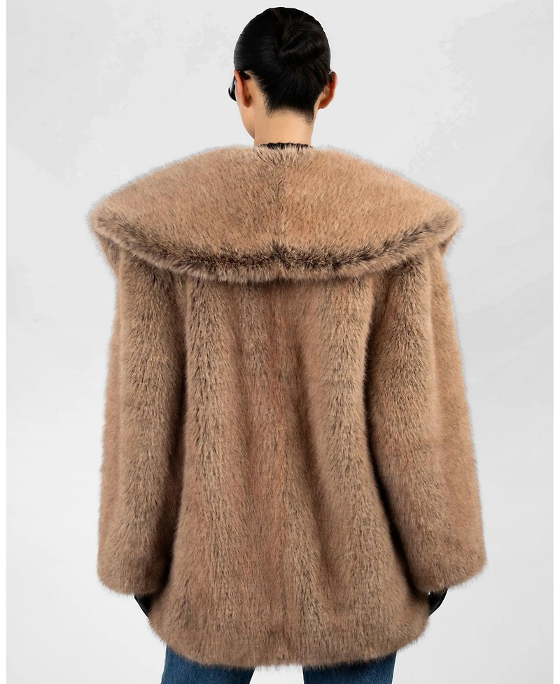 WeWoreWhat Women's Shawl Collar Faux Fur Coat