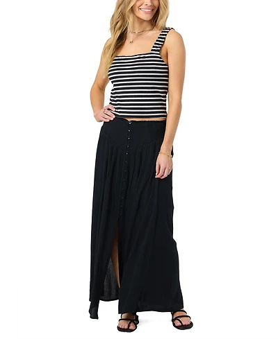 O'Neill Women's Tryston Smocked Waist Button-Front Maxi Skirt