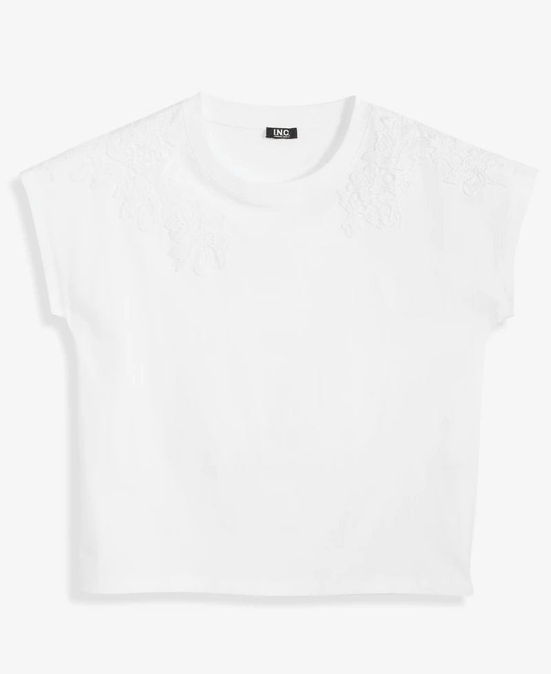 I.n.c. International Concepts Petite Short-Sleeve Lace-Shoulder Tee, Created for Macy's