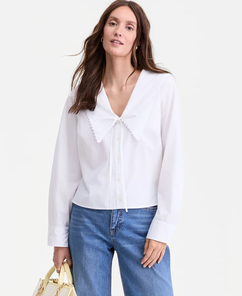 On 34th Women's Lace Trim Sailor Collar Long-Sleeve Blouse, Macy's Exclusive