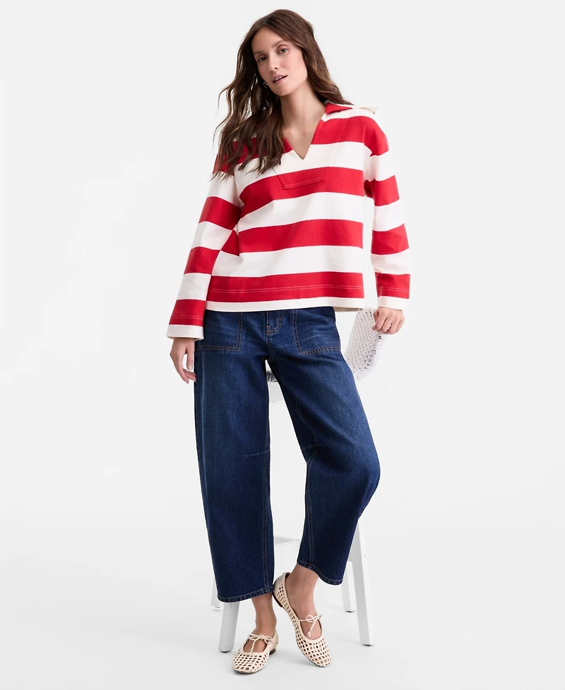 On 34th Women's Striped Interlock Knit Sailor Collar Top, Macy's Exclusive