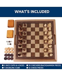 Gse Games & Sports Expert 16" Deluxe 3-in-1 Wooden Folding Chess Checker and Backgammon Board Game Combo Set for Kids & Adults