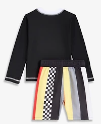 Dreamwave Toddler Boys' 2T-4T Cars Long-Sleeve Rashguard & Mesh-Lined Swim Trunks, 2-Piece Set