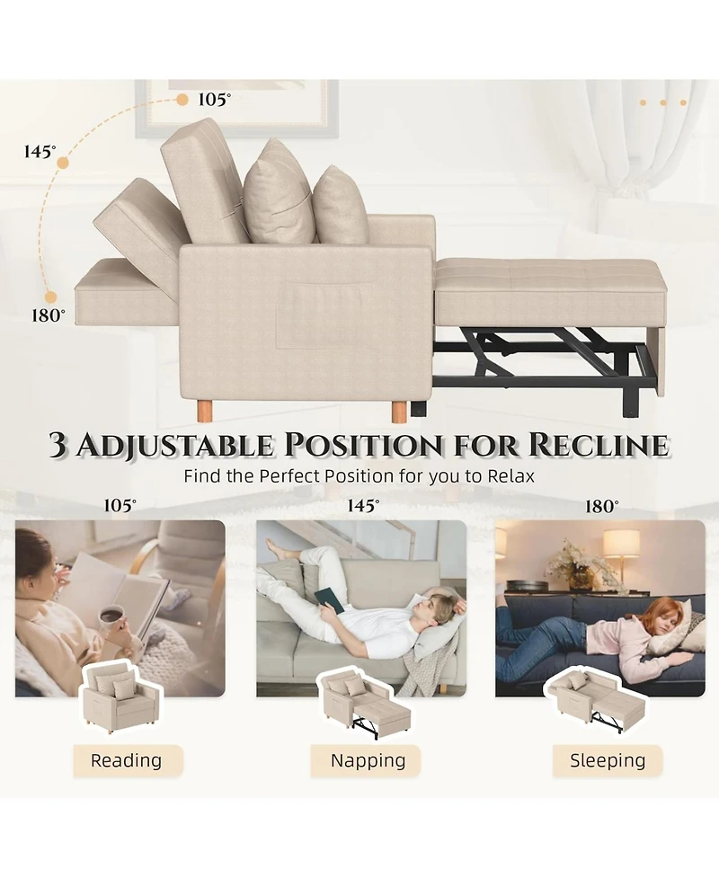 Aecojoy 36" Sleeper Chair, Convertible Chair Bed for Adults, 3-in-1 Pull Out Sofa