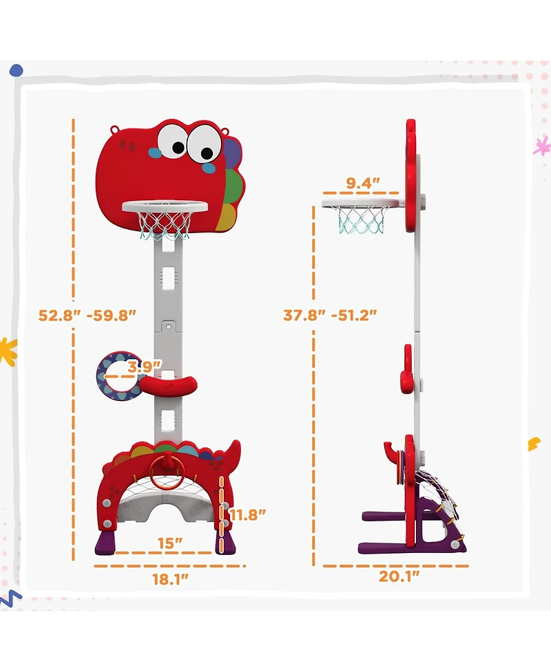 Kids Adjustable Basketball Hoop 52 to 60 Inch Height Multi Sport Play Set