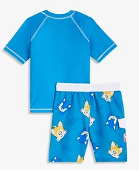 Sonic Boys' 4-7 Short-Sleeve Rashguard & Mesh-Lined Swim Trunks, 2-Piece Set