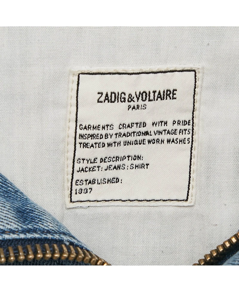 Pre-Owned Zadig & Voltaire Women's Blue Embroidered Denim Sleeveless Kio Brode Jacket