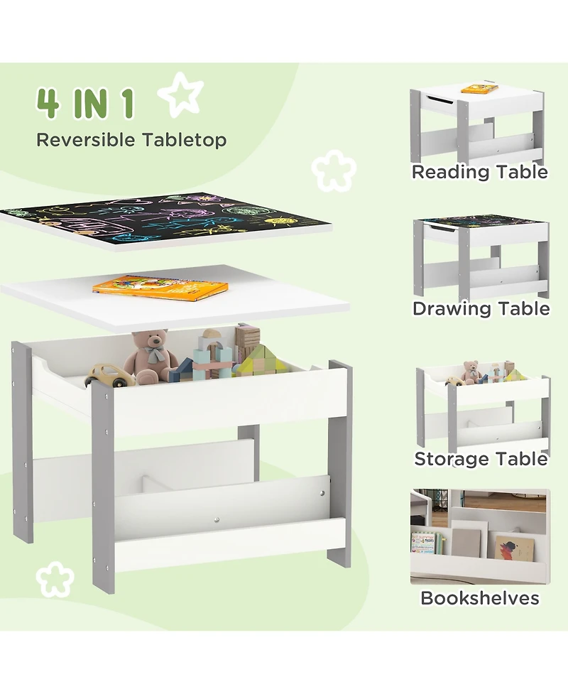 Hongge Kids Table and Chair Set with Reversible Top Storage and Bookshelf for Ages Three to Eight