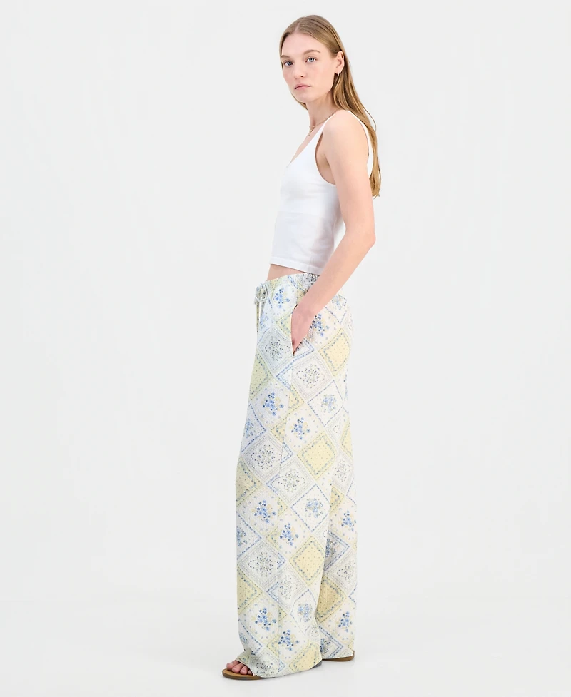 Hippie Rose Juniors' Lightweight Printed Wide-Leg Pants