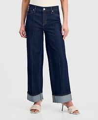 I.n.c. International Concepts Petite High-Rise Pintuck Cuffed Wide-Leg Jeans, Created for Macy's