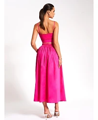 Miss Circle Women's Maya Fuchsia Cotton Poplin Top With Lace Trim