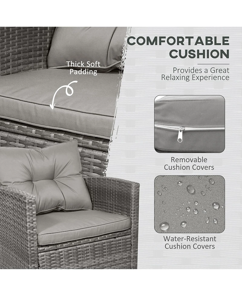 Outsunny 4 Piece Patio Furniture Set, Wicker Loveseat, Chairs & Table,