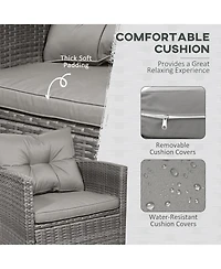 Outsunny 4 Piece Patio Furniture Set, Wicker Loveseat, Chairs & Table,