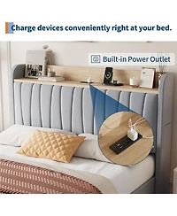 gaomon Upholstered Platform Bed Frame with Storage Drawers and Charging Station Headboard, No Box Spring Needed, Easy Assembly