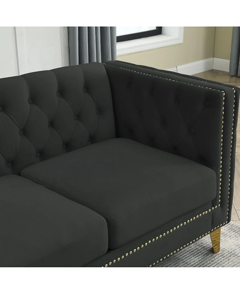 Streamdale Furniture Streamdale Velvet Sofa with Tufted Square Arms and Metal Legs 2 Seater