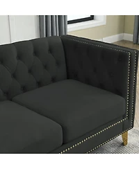 Streamdale Furniture Streamdale Velvet Sofa with Tufted Square Arms and Metal Legs 2 Seater