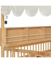 Streamdale Furniture Wooden House Daybed with Fence, Storage, Curtain & Led
