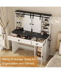 Streamdale Furniture Farmhouse Dressing Table with Lighted Mirror and Drawer