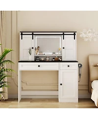 Streamdale Furniture Farmhouse Dressing Table with Lighted Mirror and Drawer