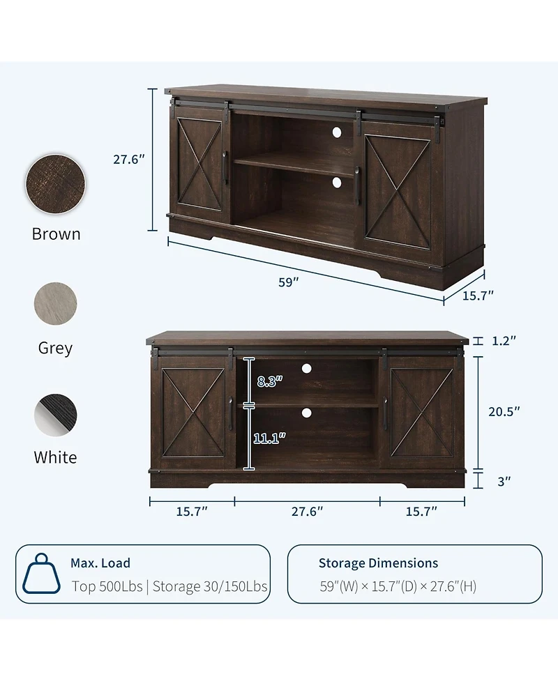 gaomon Farmhouse Tv Stand for up to 65 Inches, Entertainment Center with Sliding Barn Doors and Adjustable Shelf
