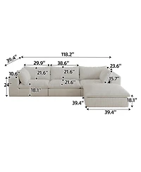 Streamdale Furniture 118.2" Cloud Sofa, Corduroy, Deep Seat, Double-layer, Removable Cushion.