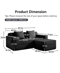Streamdale Furniture Modular 2 Seat L Shape Sectional Sofa, Cloud Couch with Ottoman