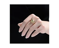 Rachel Glauber Black Enamel Leopard Face Statement Ring 14K Gold Plated