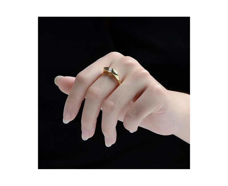 Rachel Glauber Modern Brilliant Cubic Zirconia Ring 14K Gold Plated