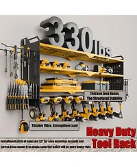 Hausource 32" Wall Mount Tool Organizer 4 Layers Garage Storage Racks with 8 Drill Holders, Power Adapter for Home Organization