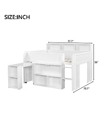 Streamdale Furniture Wood Full Loft bed with Multiple Storage Shelves, Desk and Led