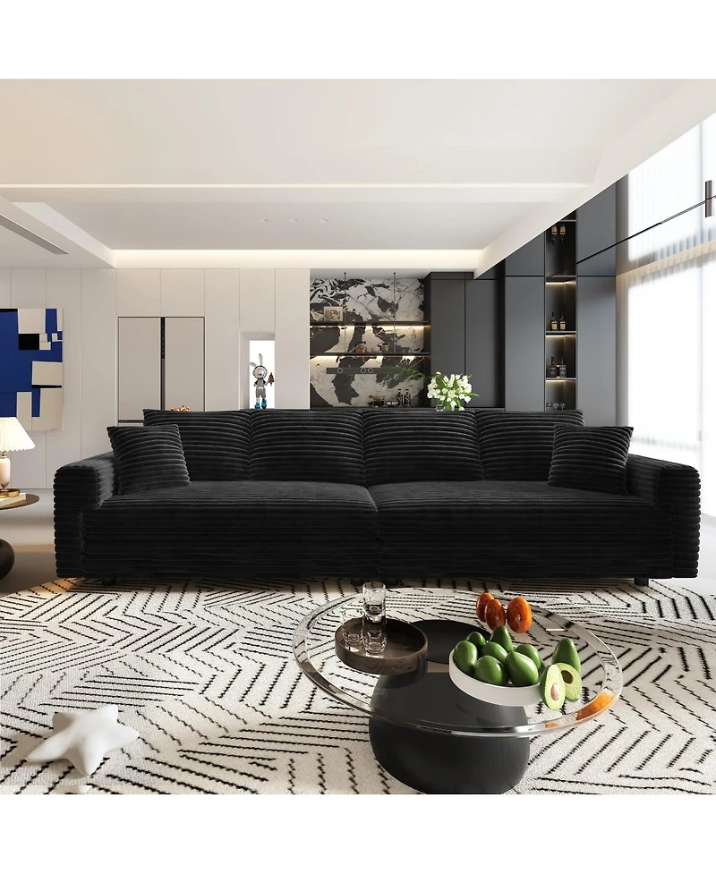 Streamdale Furniture Plush Corduroy 4-Seat Sofa, Modern Comfy Cloud Couch with Soft Pillows