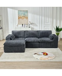 Streamdale Furniture Luxury Ribbed Chenille Upholstered Modular Sectional Sofa with Ottoman-Gray