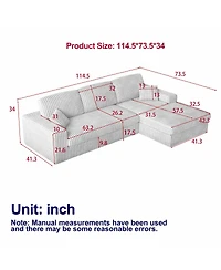 Streamdale Furniture Modern Corduroy Modular Sofa, Recliner Seat, 2-in-1 L-Shaped Sofa with Pillows
