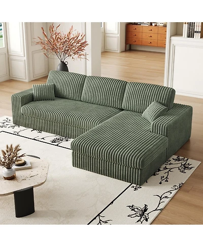 Streamdale Furniture Modern Corduroy Modular Sofa, Recliner Seat, 2-in-1 L-Shaped Sofa with Pillows