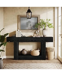 Tribesigns 63" Console Table, Farmhouse 2-Tier Entryway Table with U-Shaped Base, Narrow Long Wood Sofa Behind Couch for Living Room,