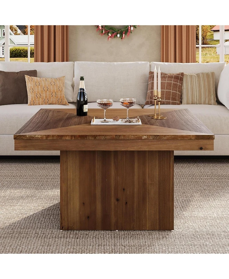 Tribesigns Solid Wood Coffee Table for Living Room, 35.43" Mid Century Modern Square Center Cocktail Table, Farmhouse Accent Tea Cocktail