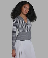 Bcbg Women's Collared Striped Polo Top