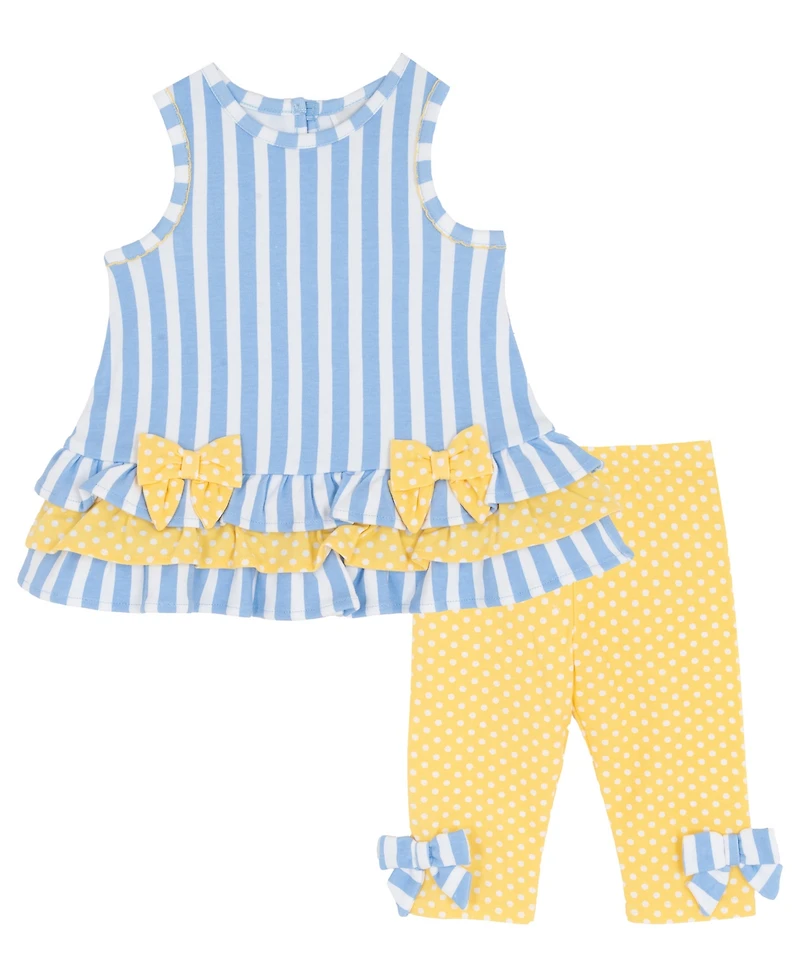 Rare Editions Baby Girls' Striped Ruffle Top and Leggings, 2-Piece Set