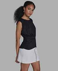 Bcbg Women's Sleeveless Volume Shoulder Draped Pull-On Top