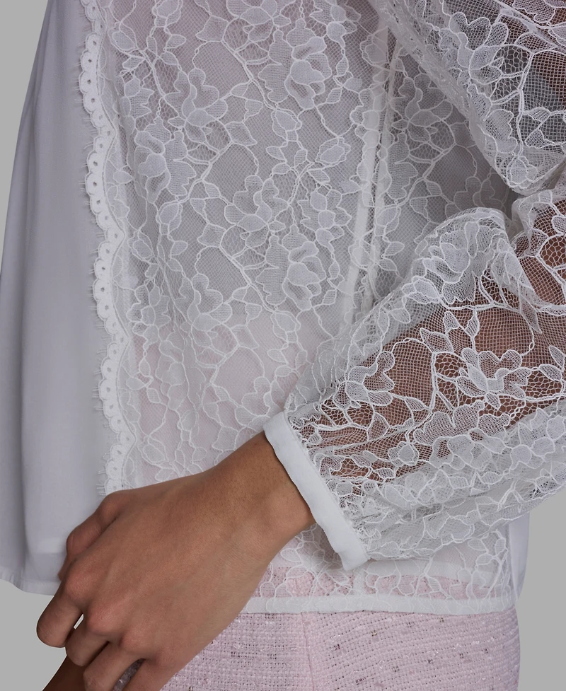 Bcbg Women's Crewneck Long-Sleeve Lace Top